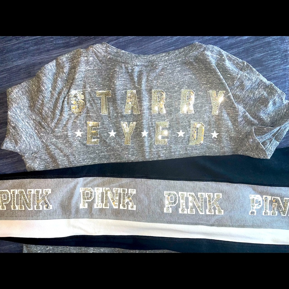 NWOT S PINK bling leggings and t-shirt